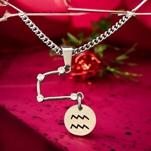 🆕 Aquarius Crystal Constellation Heart Necklace Alloy/Stainless Steel